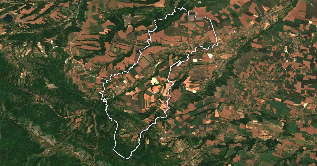 Satellitenbild mit eingezeichneter Grenze: Ružinci