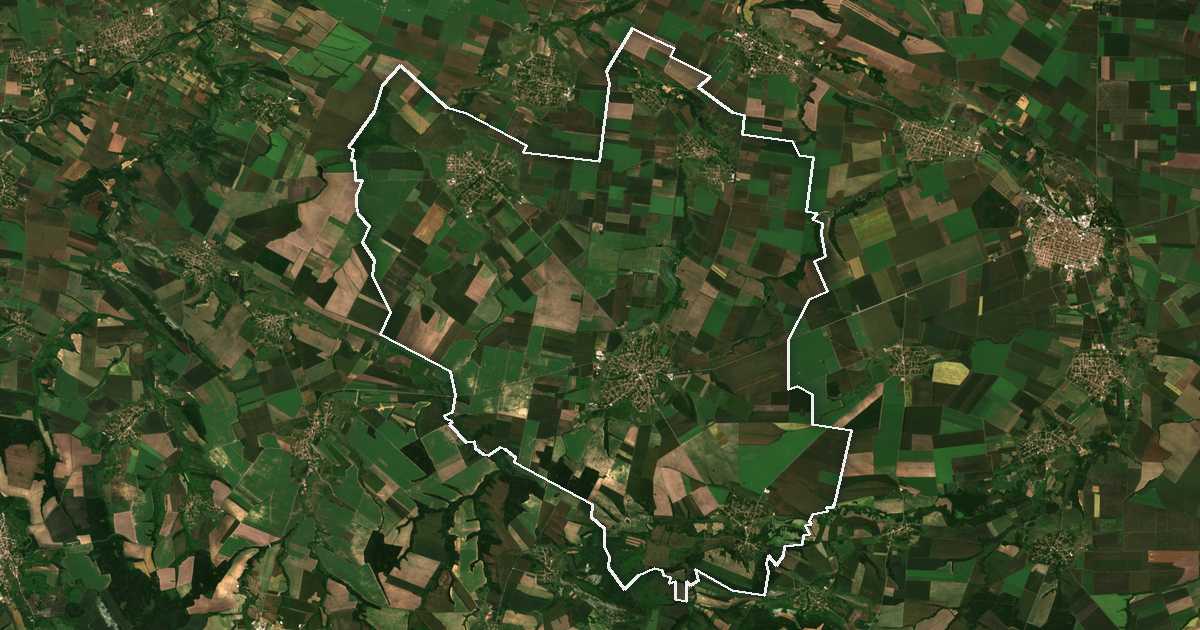 Satellitenbild mit eingezeichneter Grenze: Borovan