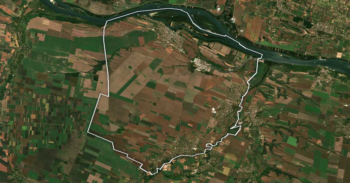 Satellitenbild mit eingezeichneter Grenze: Kosloduj