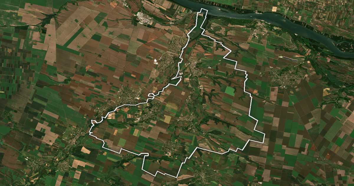 Satellitenbild mit eingezeichneter Grenze: Mizija