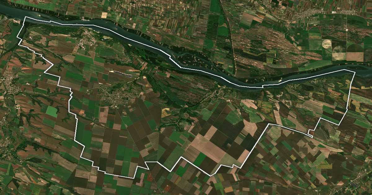 Satellitenbild mit eingezeichneter Grenze: Orjahovo
