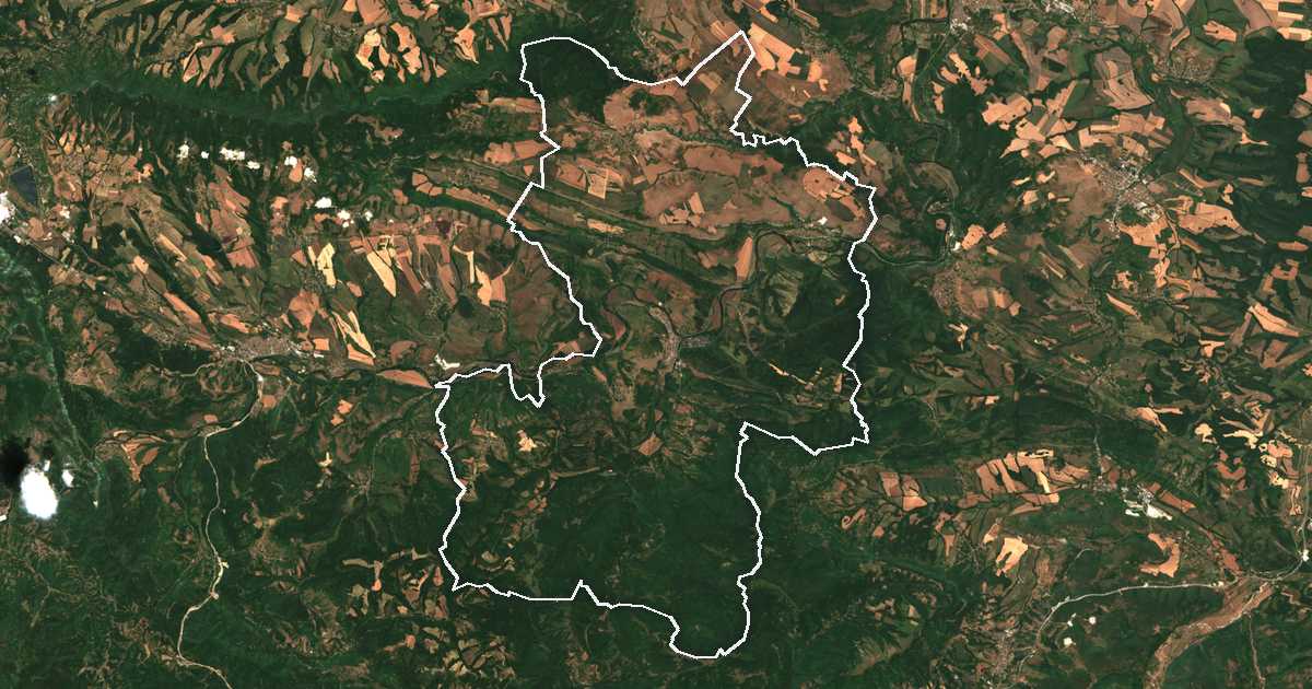 Satellitenbild mit eingezeichneter Grenze: Roman