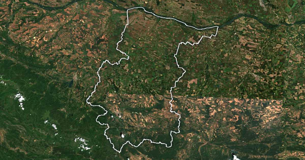 Satellitenbild mit eingezeichneter Grenze: Oblast Wraza