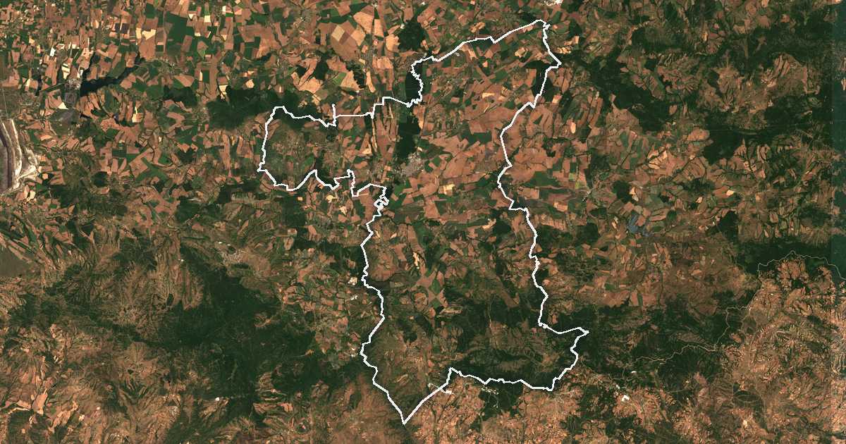Satellitenbild mit eingezeichneter Grenze: Elchowo