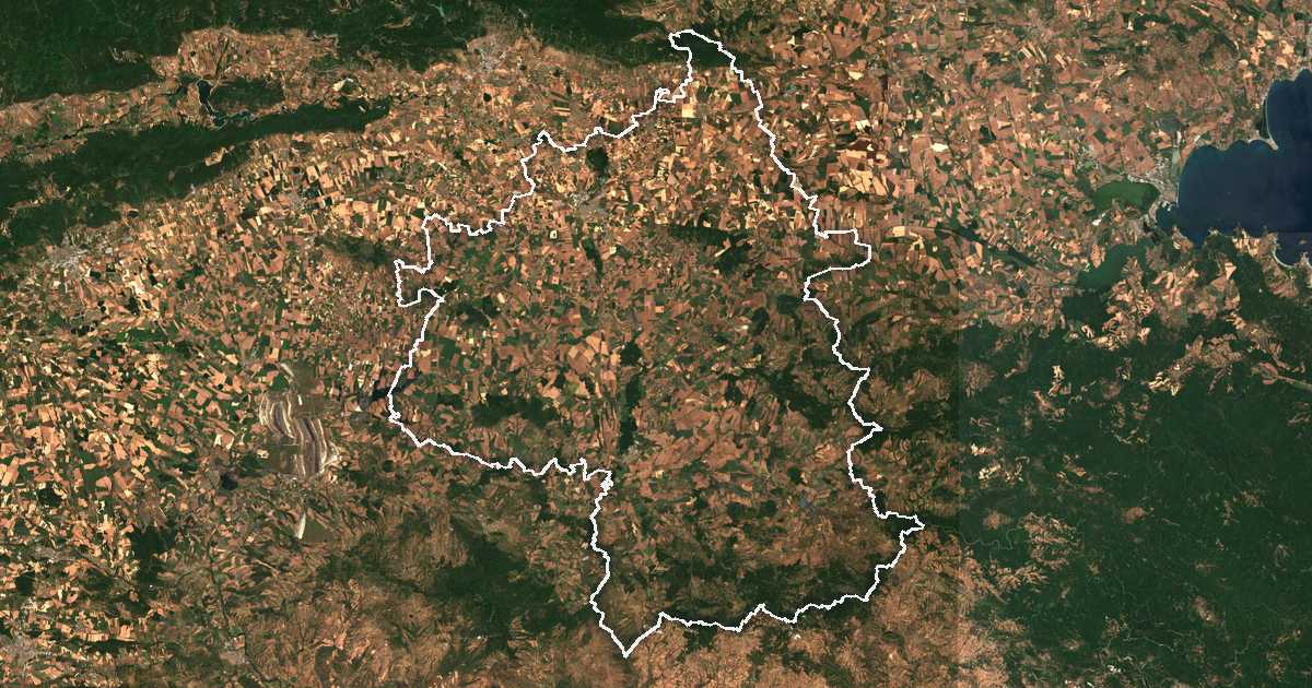 Satellitenbild mit eingezeichneter Grenze: Oblast Jambol