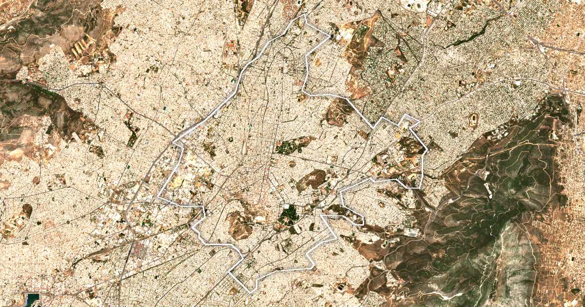 Satellitenbild mit eingezeichneter Grenze: Athen