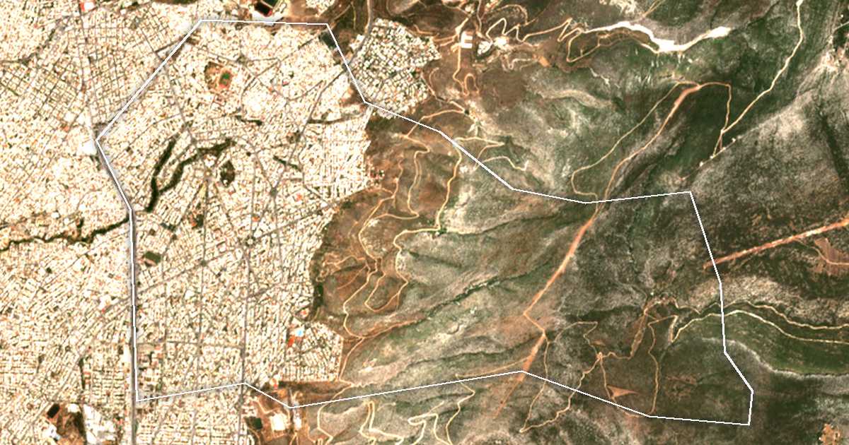 Satellitenbild mit eingezeichneter Grenze: Ilioupoli