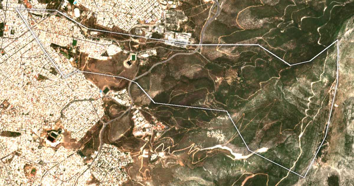 Satellitenbild mit eingezeichneter Grenze: Kesariani