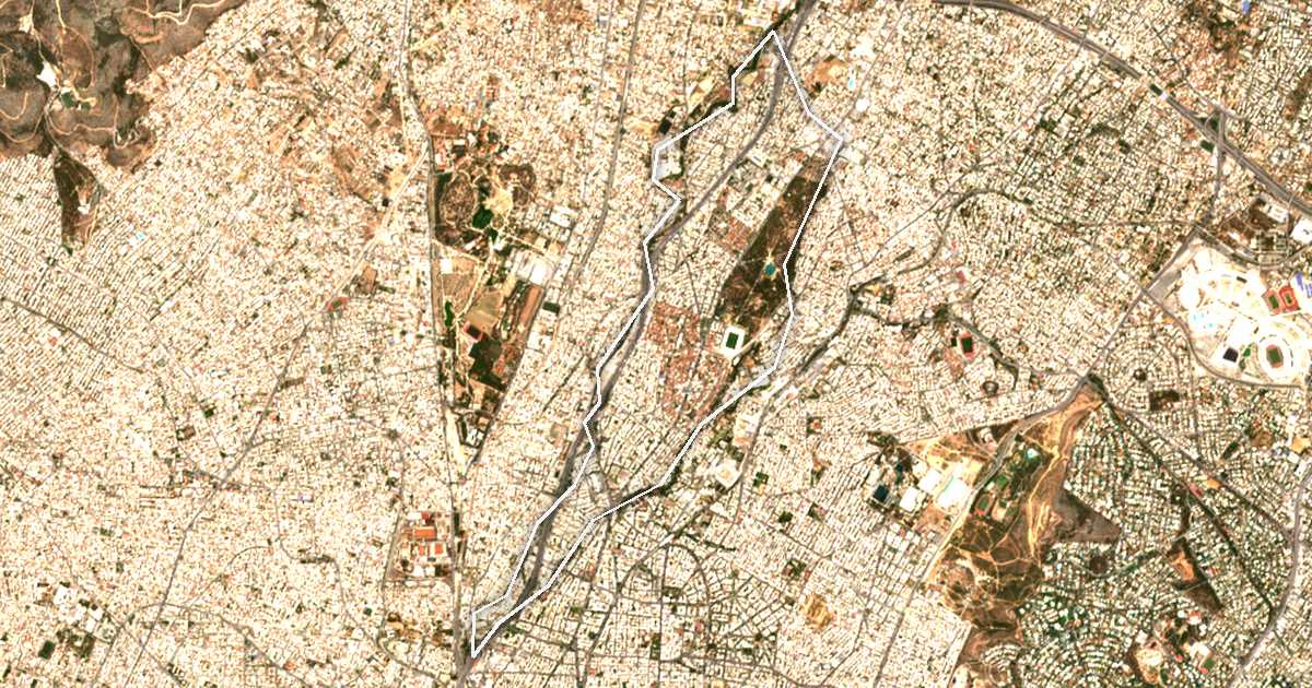 Satellitenbild mit eingezeichneter Grenze: Nea Filadelfia-Nea Chalkidona