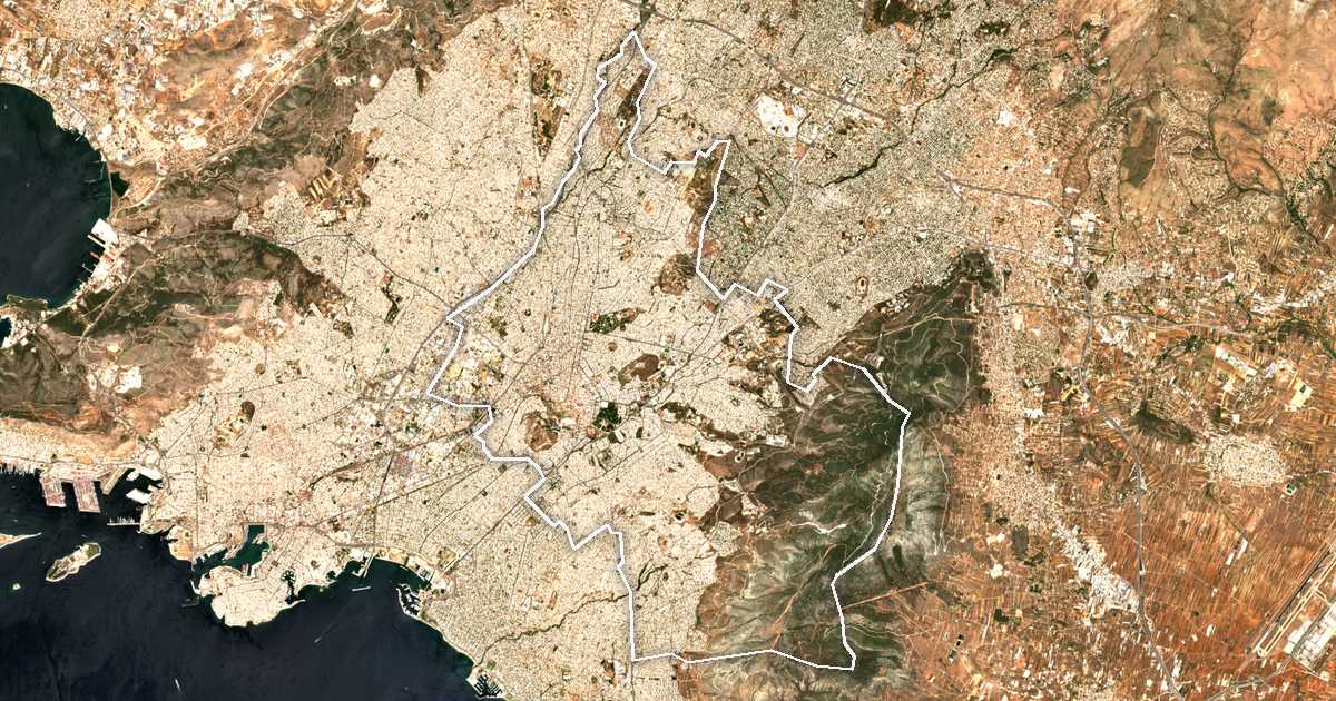 Satellitenbild mit eingezeichneter Grenze: Athen-Zentrum