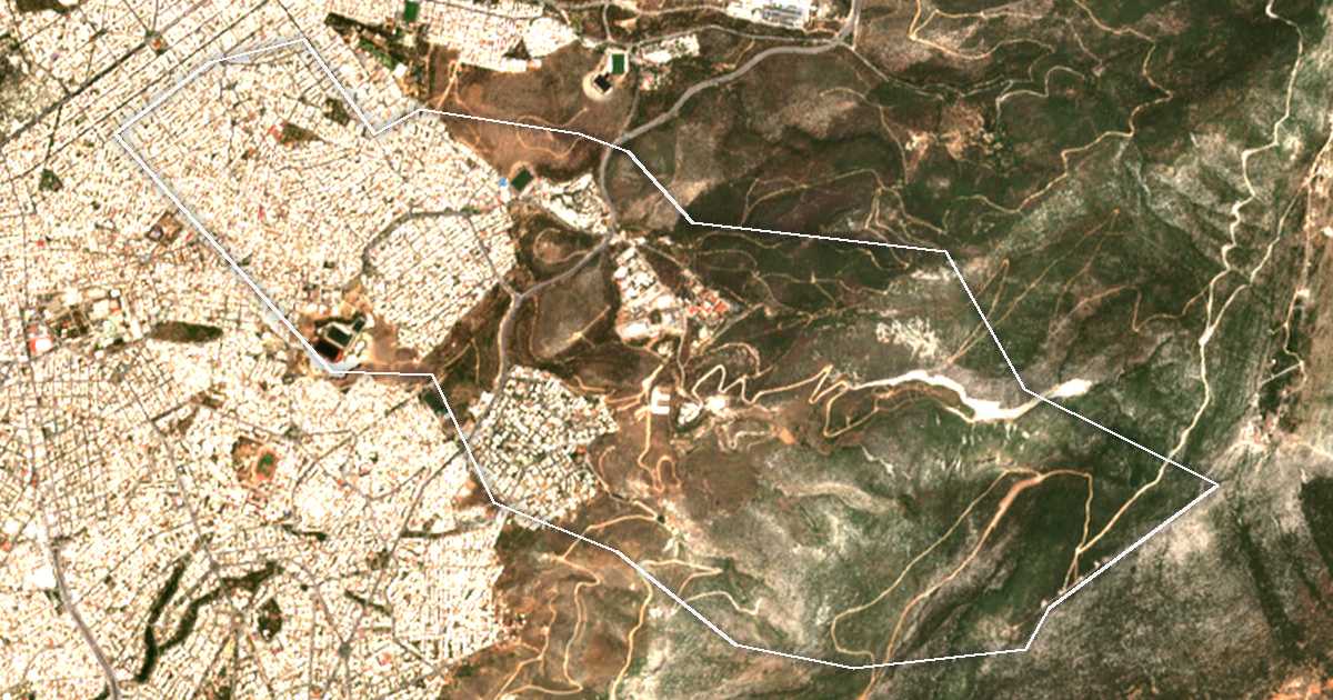 Satellitenbild mit eingezeichneter Grenze: Vyronas