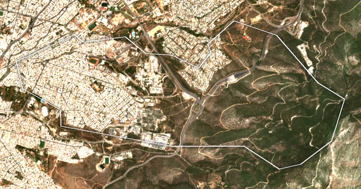 Satellitenbild mit eingezeichneter Grenze: Zografos