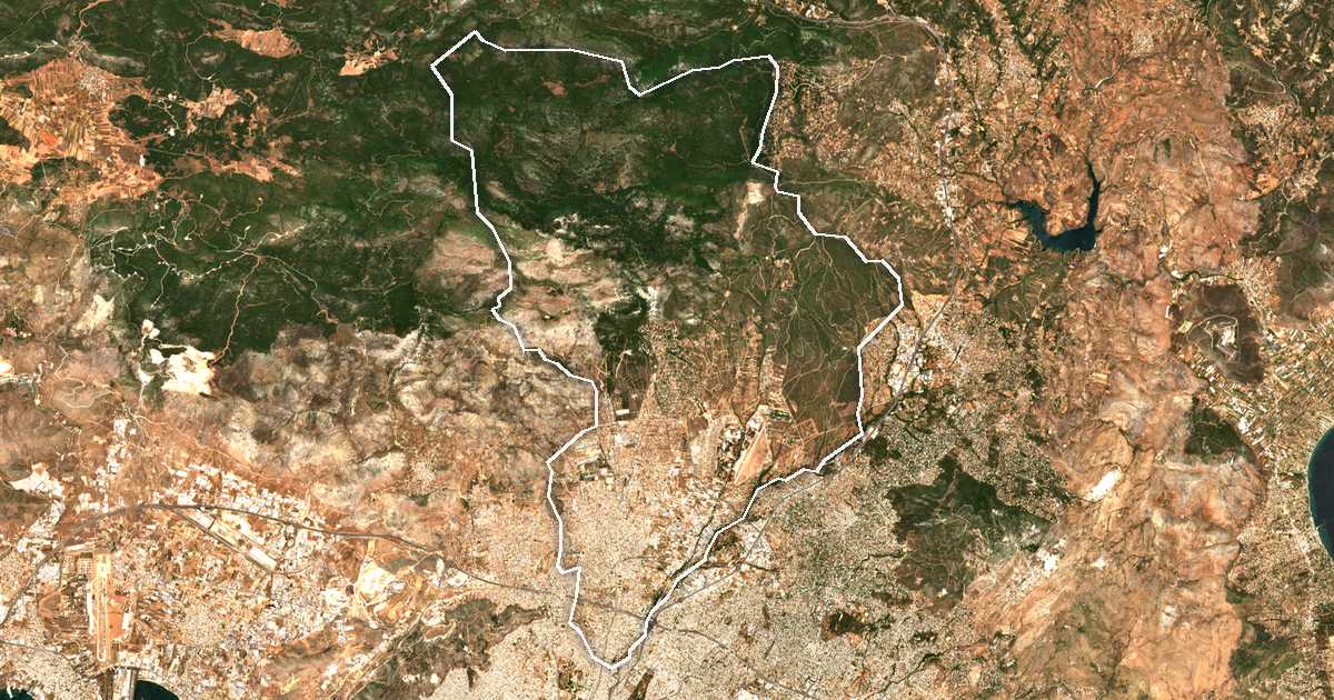 Satellitenbild mit eingezeichneter Grenze: Dímos Acharnón