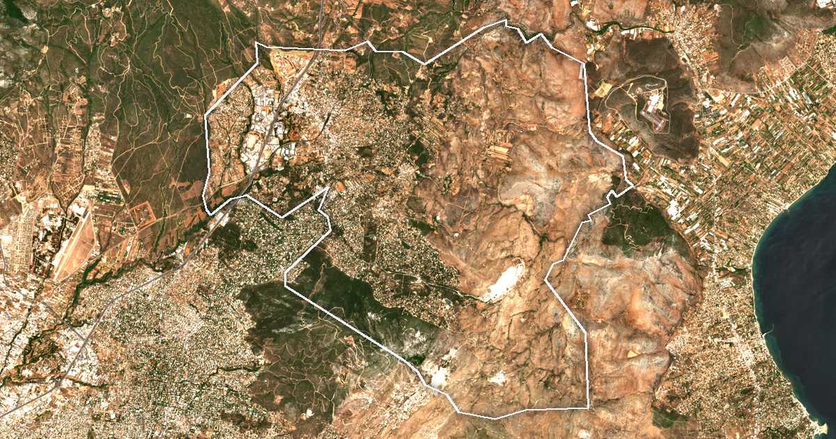 Satellitenbild mit eingezeichneter Grenze: Dionysos