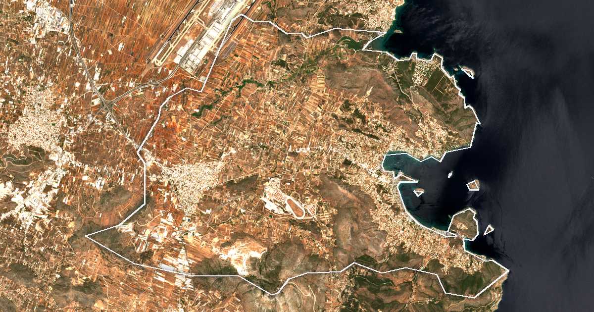 Satellitenbild mit eingezeichneter Grenze: Markopoulo Mesogeas