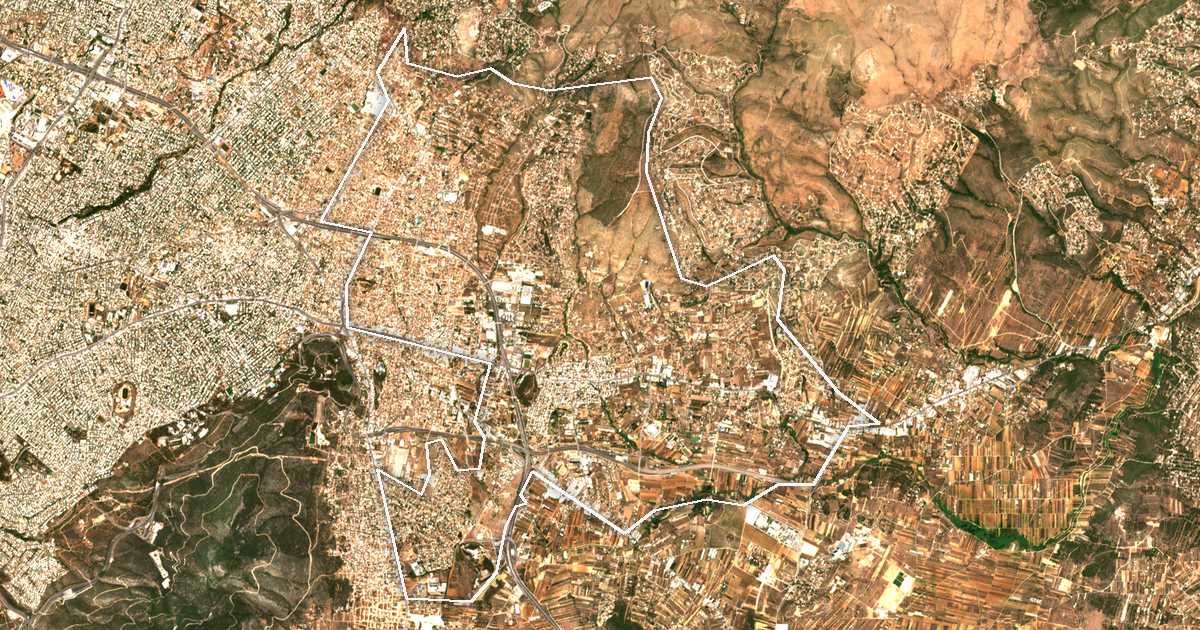 Satellitenbild mit eingezeichneter Grenze: Pallini