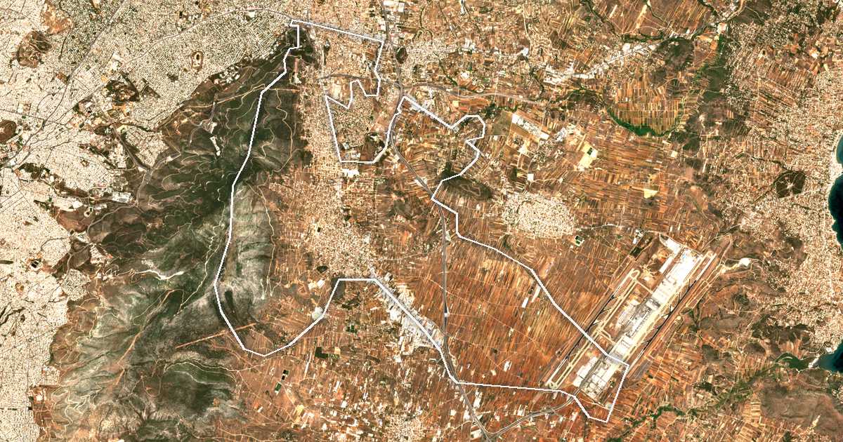 Satellitenbild mit eingezeichneter Grenze: Dímos Paianías