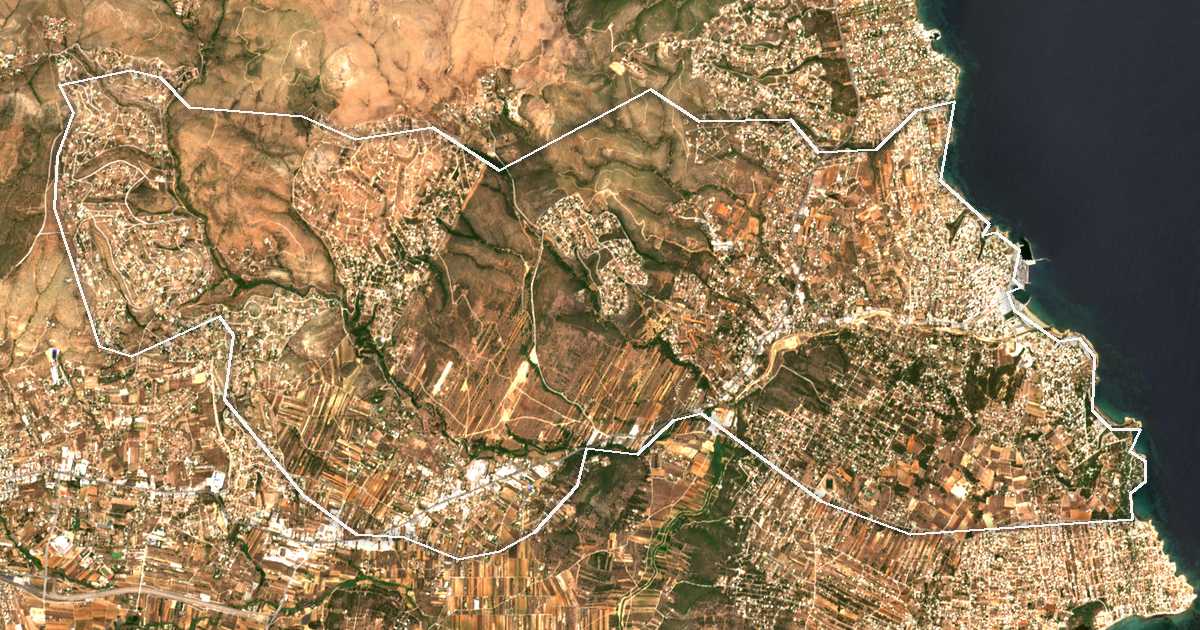 Satellitenbild mit eingezeichneter Grenze: Rafina-Pikermi