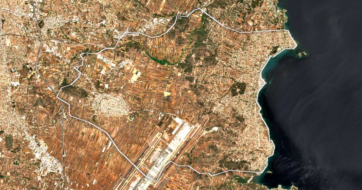 Satellitenbild mit eingezeichneter Grenze: Dímos Spáton - Artémidos