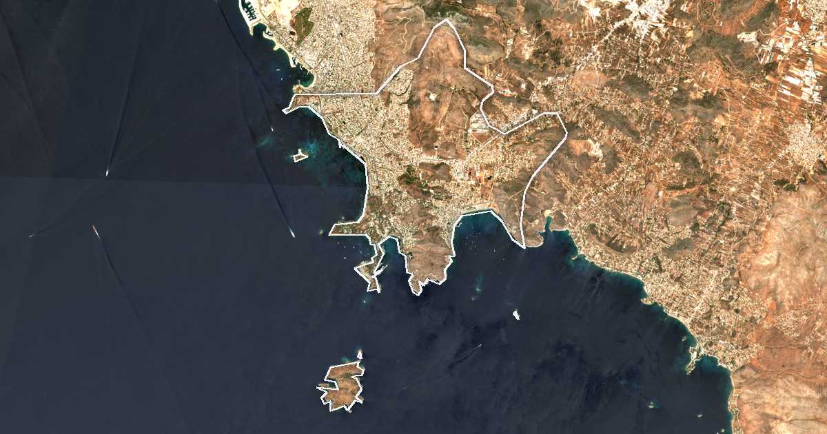 Satellitenbild mit eingezeichneter Grenze: Dímos Váris - Voúlas - Vouliagménis
