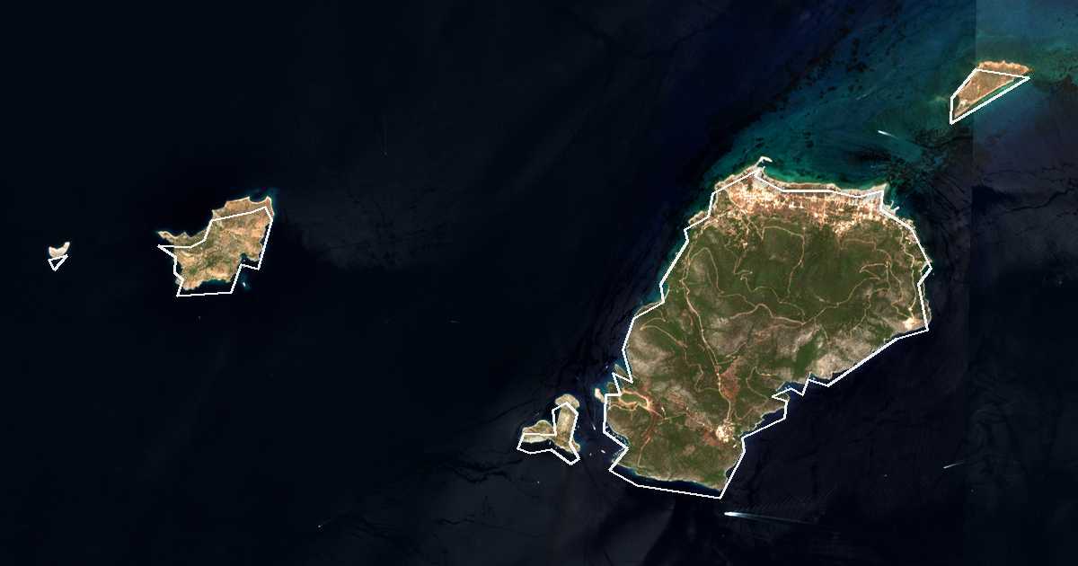 Satellitenbild mit eingezeichneter Grenze: Angistri