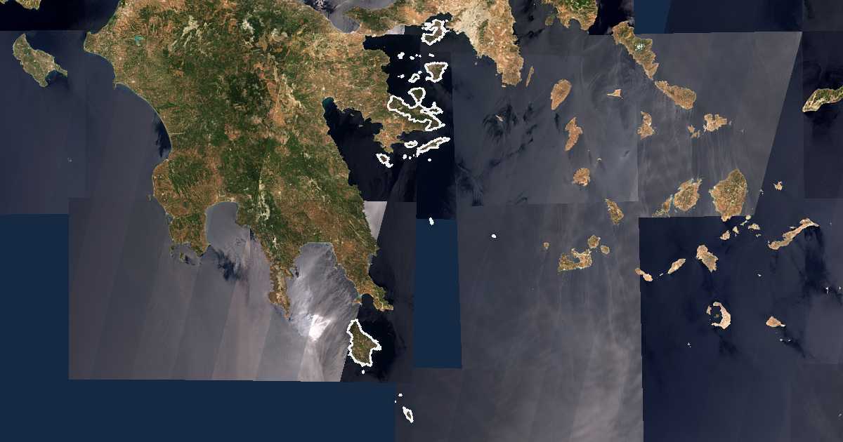 Satellitenbild mit eingezeichneter Grenze: Inseln
