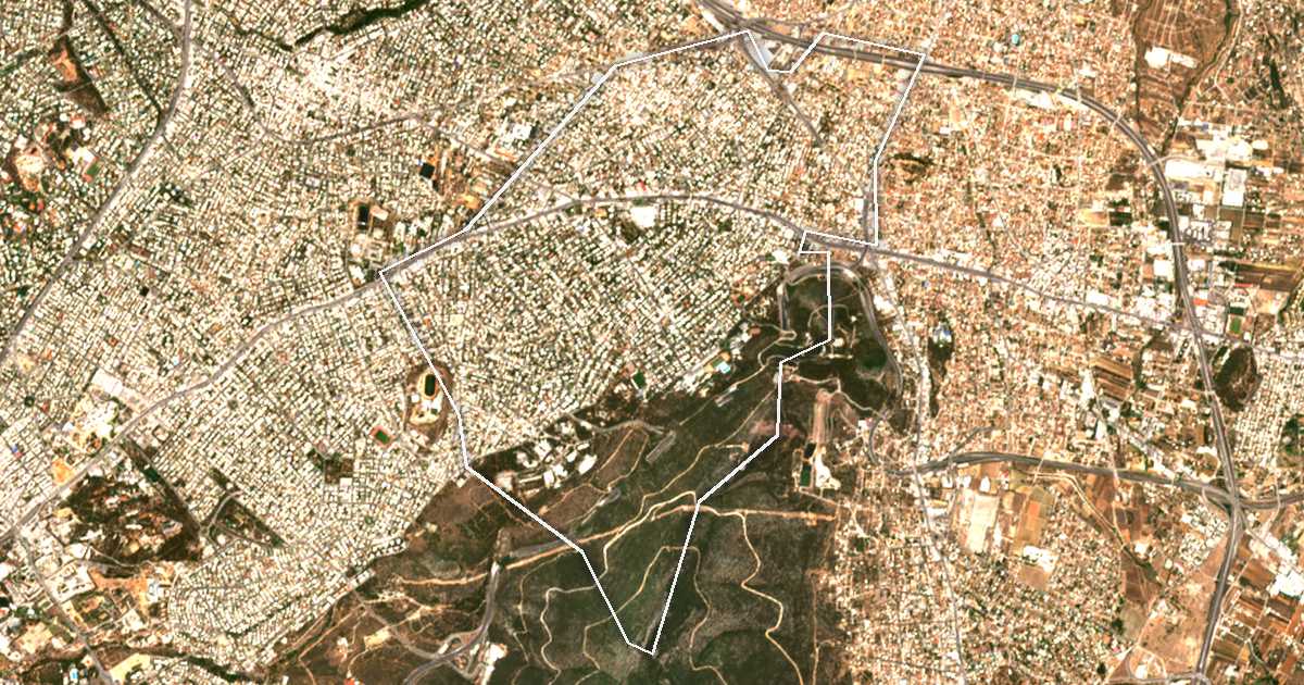 Satellitenbild mit eingezeichneter Grenze: Agia Paraskevi