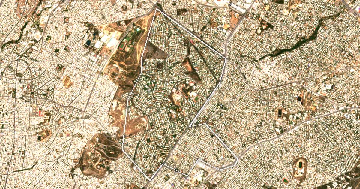 Satellitenbild mit eingezeichneter Grenze: Filothei-Psychiko