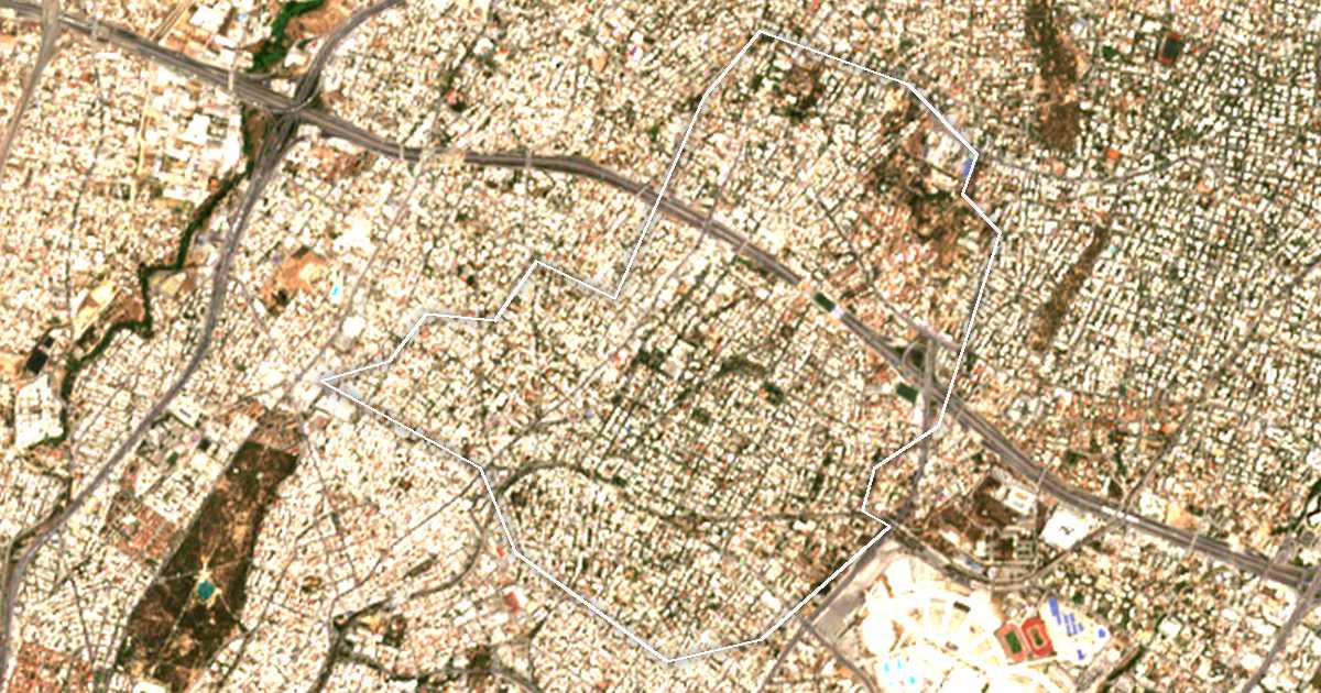 Satellitenbild mit eingezeichneter Grenze: Iraklio