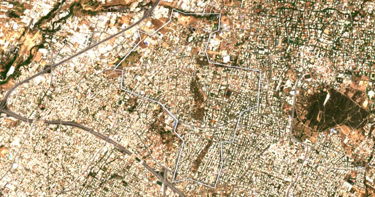 Satellitenbild mit eingezeichneter Grenze: Lykovrysi-Pefki