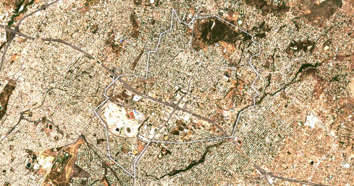 Satellitenbild mit eingezeichneter Grenze: Marousi