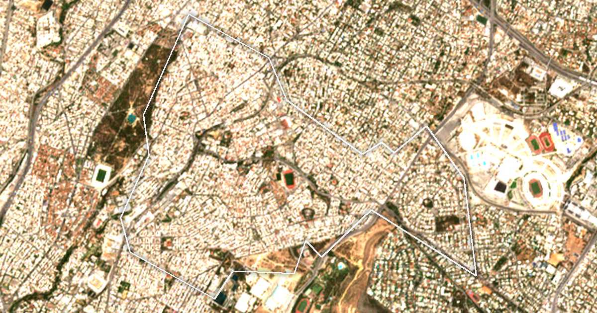 Satellitenbild mit eingezeichneter Grenze: Nea Ionia