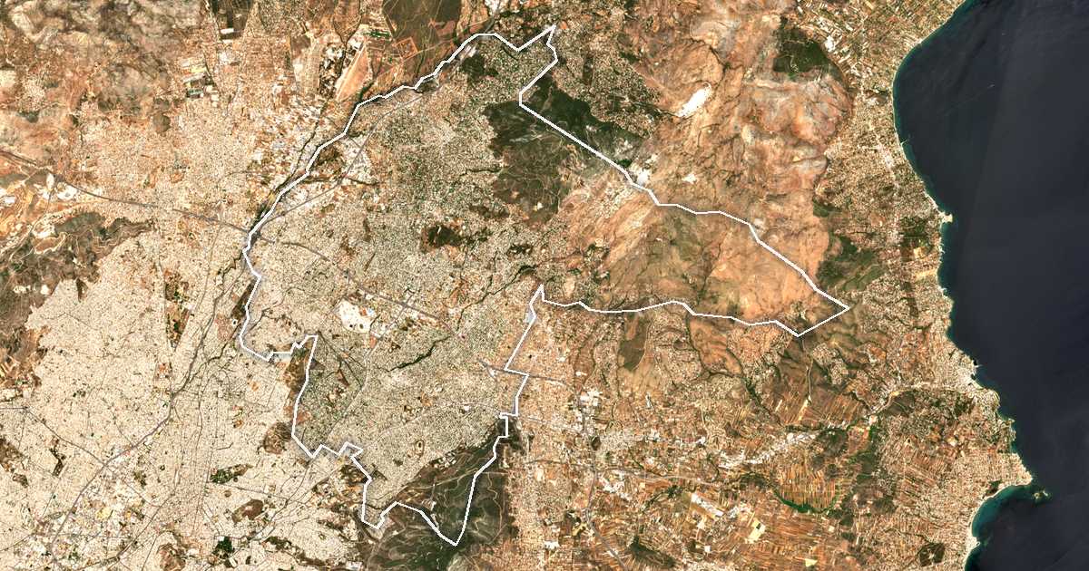 Satellitenbild mit eingezeichneter Grenze: Athen-Nord