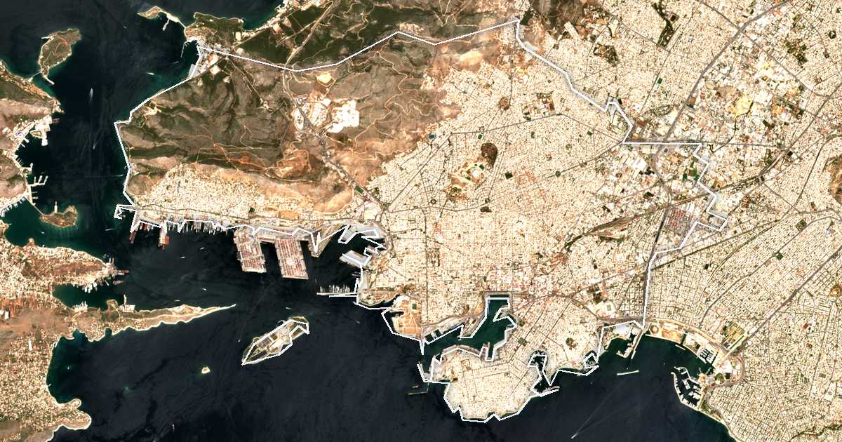 Satellitenbild mit eingezeichneter Grenze: Piräus