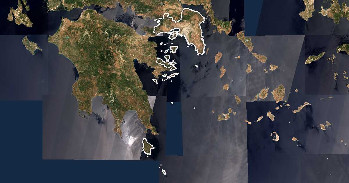 Satellitenbild mit eingezeichneter Grenze: Attika