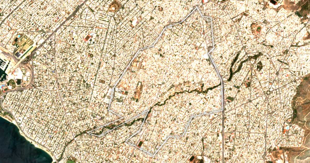Satellitenbild mit eingezeichneter Grenze: Agios Dimitrios