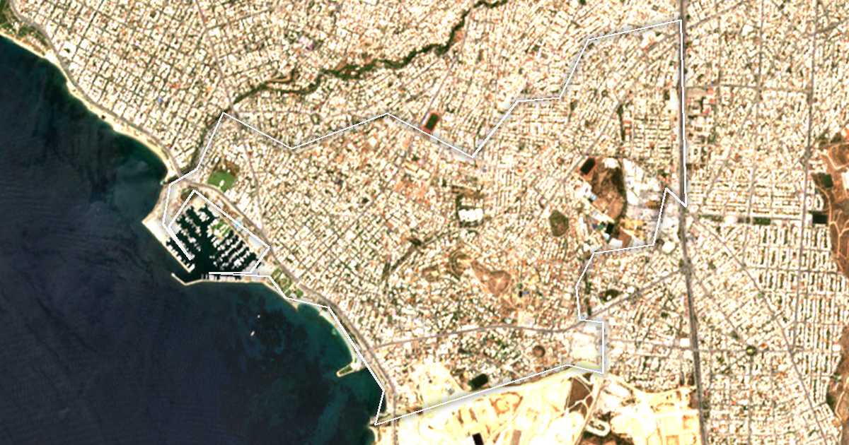 Satellitenbild mit eingezeichneter Grenze: Alimos
