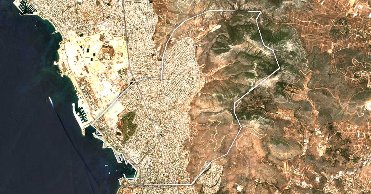 Satellitenbild mit eingezeichneter Grenze: Glyfada
