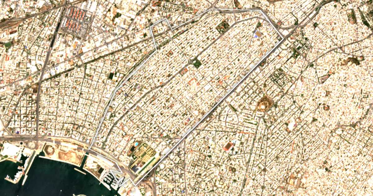 Satellitenbild mit eingezeichneter Grenze: Kallithea