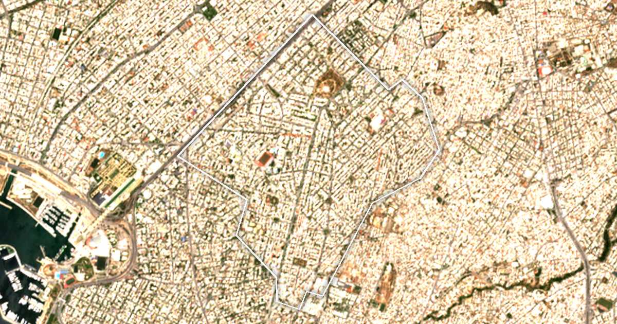 Satellitenbild mit eingezeichneter Grenze: Nea Smyrni
