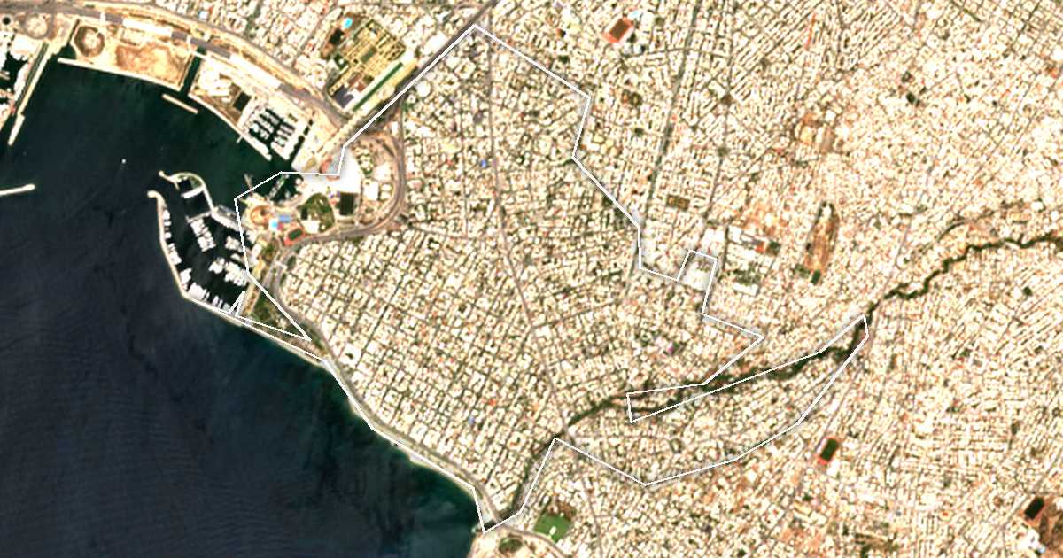 Satellitenbild mit eingezeichneter Grenze: Paleo Faliro