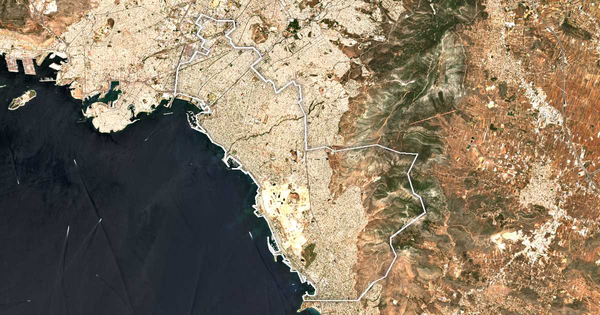 Satellitenbild mit eingezeichneter Grenze: Athen-Süd