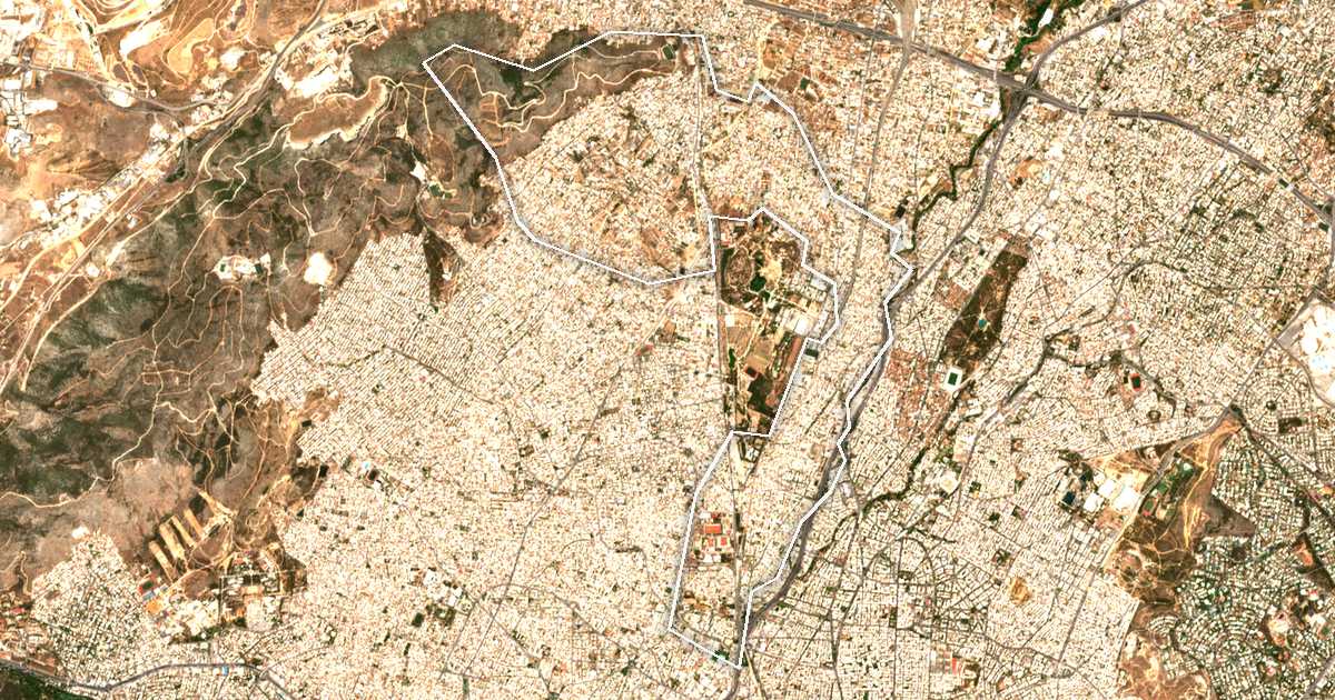 Satellitenbild mit eingezeichneter Grenze: Agii Anargyri-Kamatero