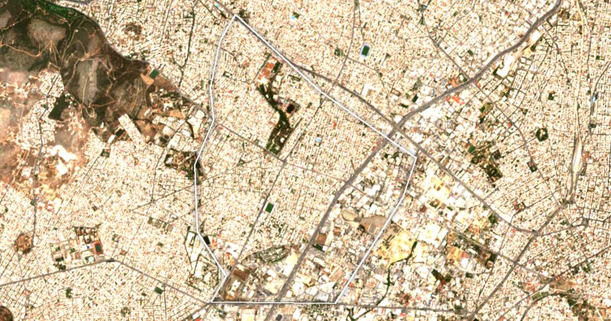 Satellitenbild mit eingezeichneter Grenze: Egaleo