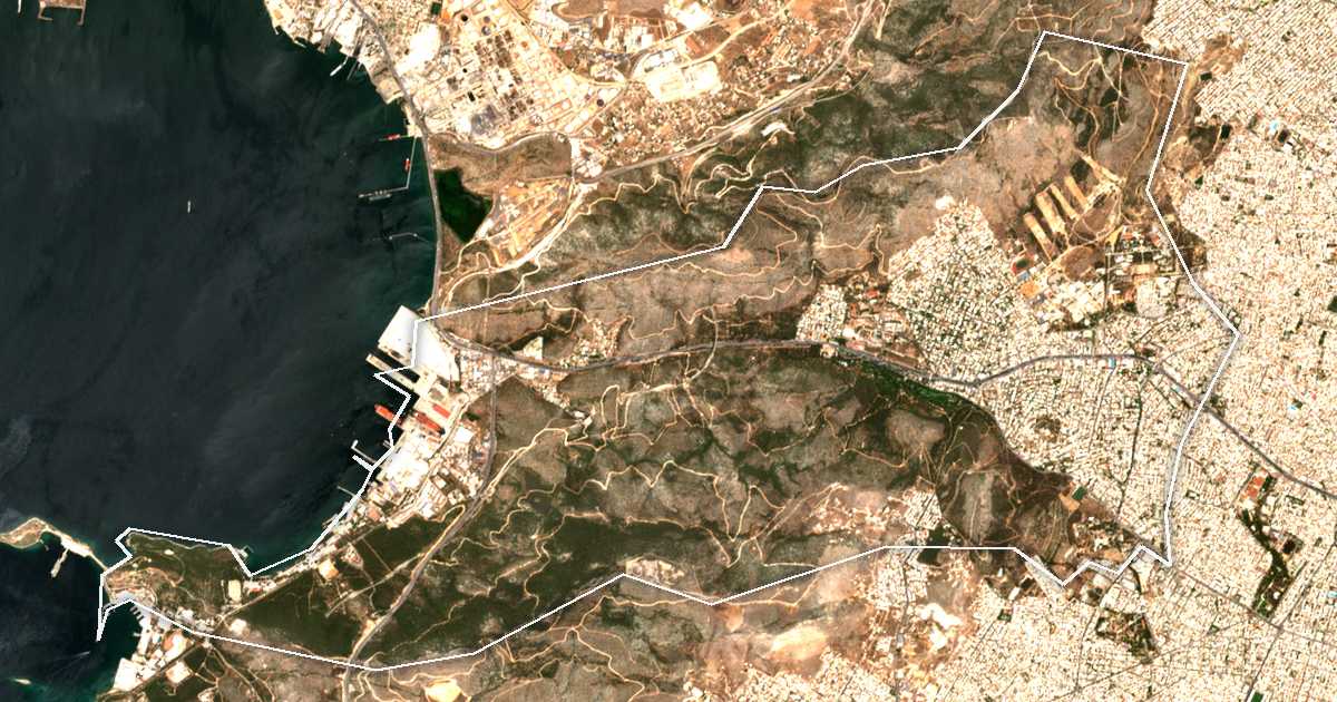 Satellitenbild mit eingezeichneter Grenze: Chaidari