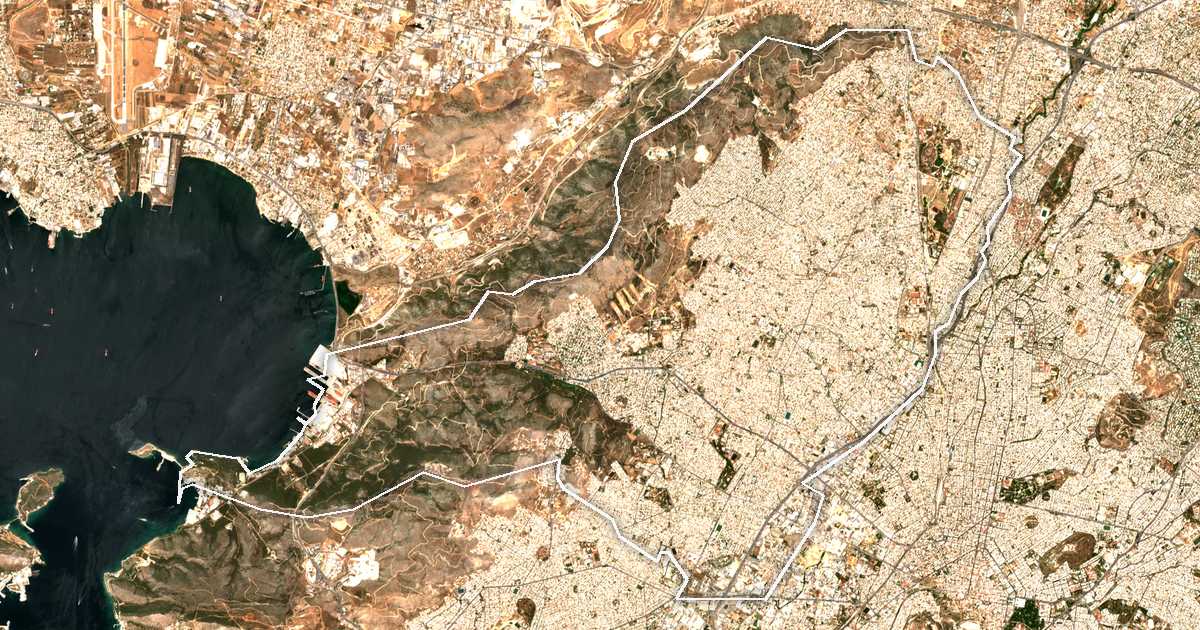 Satellitenbild mit eingezeichneter Grenze: Athen-West