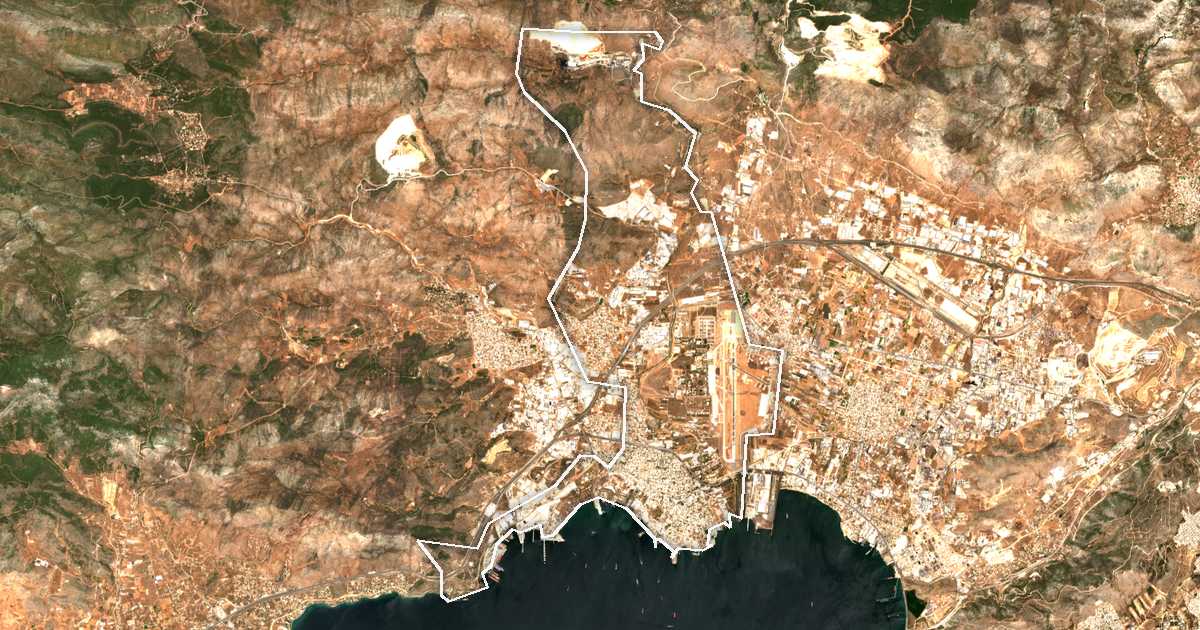 Satellitenbild mit eingezeichneter Grenze: Dímos Elefsínas