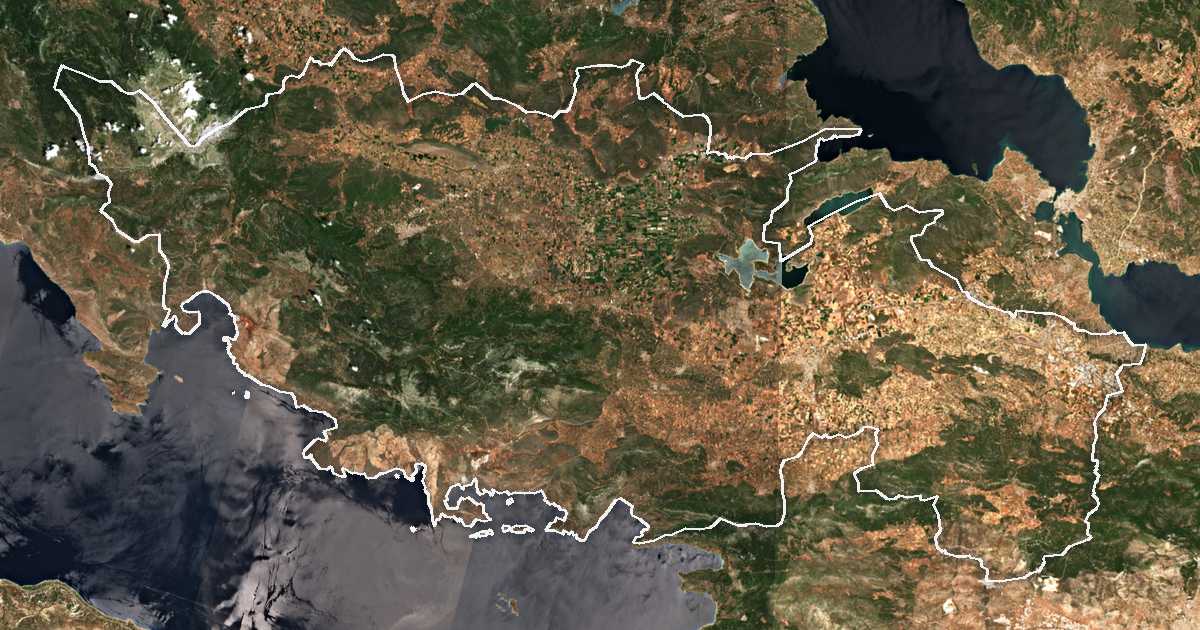 Satellitenbild mit eingezeichneter Grenze: Böotien