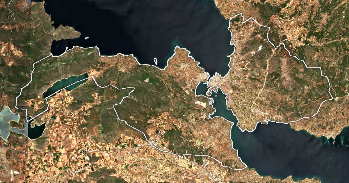 Satellitenbild mit eingezeichneter Grenze: Dímos Chalkidéon