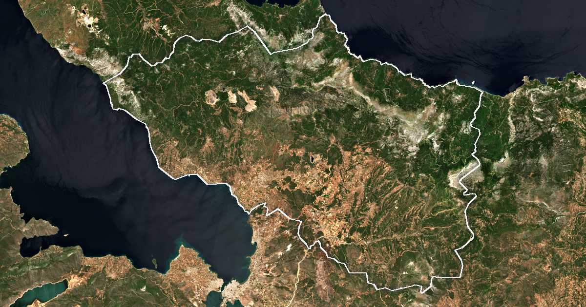 Satellitenbild mit eingezeichneter Grenze: Dirfys-Messapia